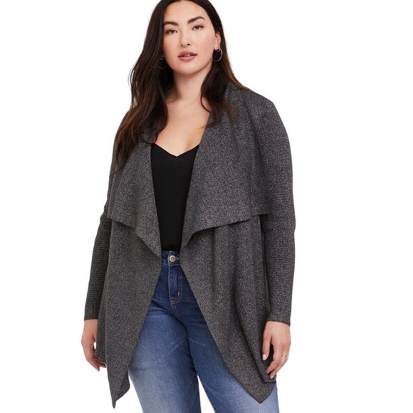 torrid Sweaters - Torrid Metallic Ribbed Cardigan Drape Front Shawl Sweater size 2